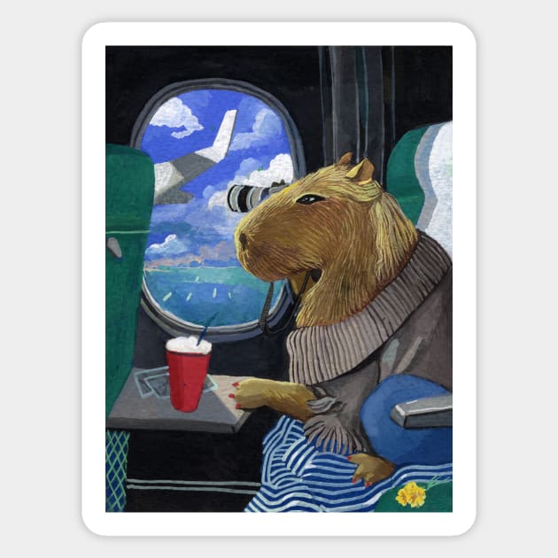 Capybara travelling on a plane Sticker by argiropulo